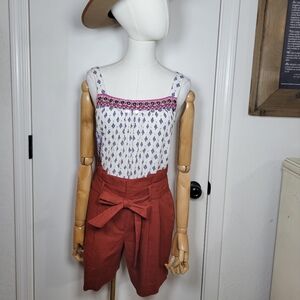 Boden St Ives Paperbag Tie Waist Linen Shorts Rust Size 6
